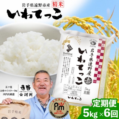 【毎月定期便】遠野産 いわてっこ 精米 5kg 河判全6回【4081731】