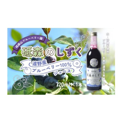 砥森のしずくブルーベリージュース 果汁100% 720ml×1本 岩手県遠野市 遠野食工房蔵【1583505】