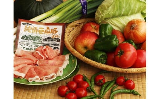 遠野ふるさと野菜便と亜麻豚のセット / 岩手県 遠野市 野菜ソムリエ 旬 遠野ふるさと野菜 ブランド豚 豚肉 笹村精肉店 コラボ