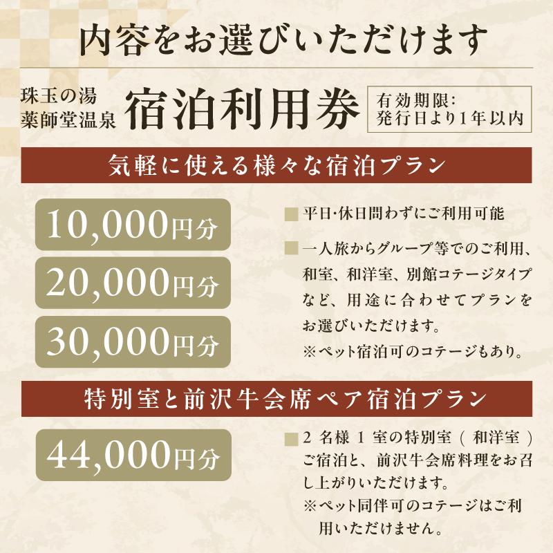 珠玉の湯薬師堂温泉 宿泊利用券30,000円 [CO003]