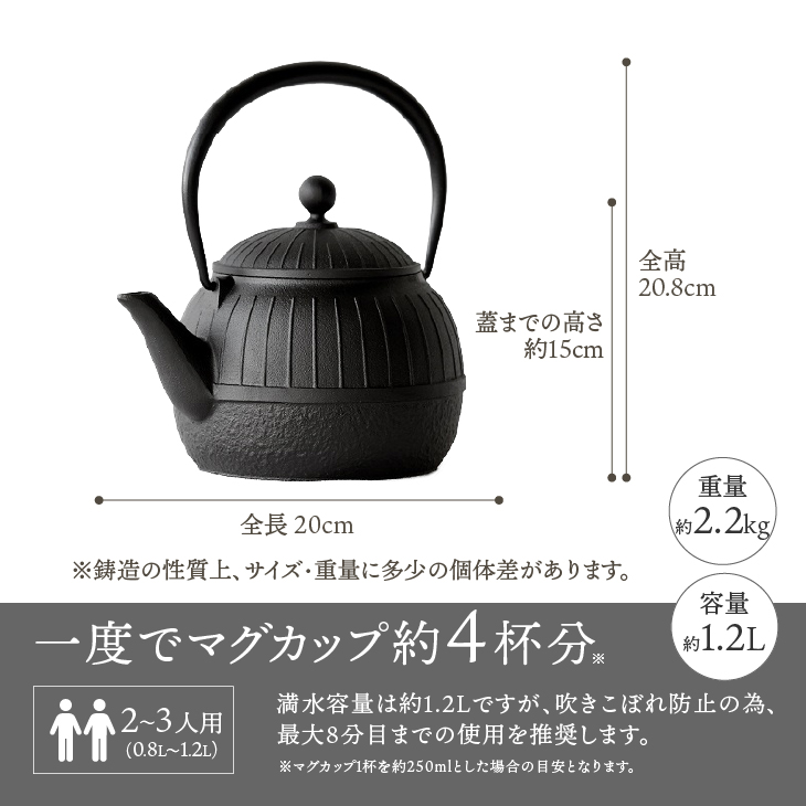 南部鉄器 鉄瓶 八千草 1.2L 【OIGEN 作】 IH調理器 伝統工芸品 白湯がオススメ！ やかん ケトル キッチン用品 食器 日用品 雑貨 [Z0018]