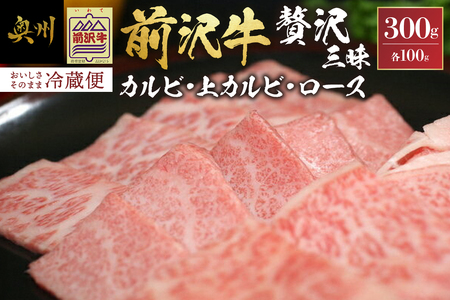 前沢牛贅沢三昧《焼肉》(カルビ100g・上カルビ100g・ロース100g) ブランド牛肉 離島配送不可 [U0047]