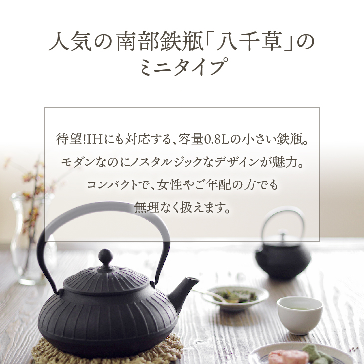南部鉄器 鉄瓶 平八千草 0.8L 【OIGEN 作】 IH調理器 伝統工芸品 白湯がオススメ！ やかん ケトル キッチン用品 食器 日用品 雑貨 [Z0029]