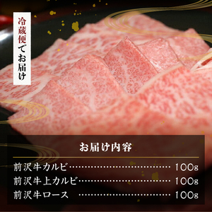 前沢牛贅沢三昧《焼肉》(カルビ100g・上カルビ100g・ロース100g) ブランド牛肉 離島配送不可 [U0047]