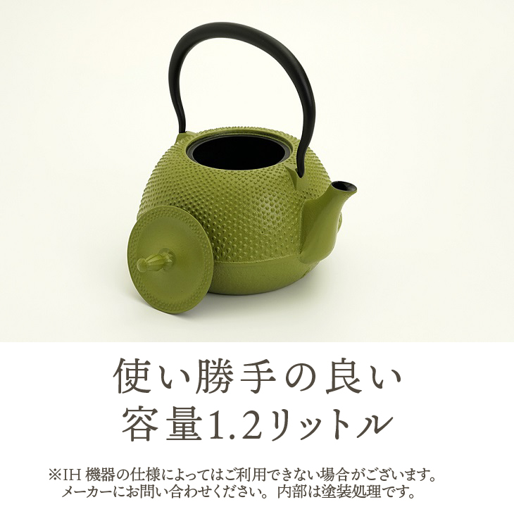 南部鉄器　鉄瓶　末広アラレ緑　1.2L ガスレンジ IH調理器 伝統工芸品 鉄分補給 使いやすい 人気 やかん ケトル キッチン用品 日用品 雑貨 [BS028]
