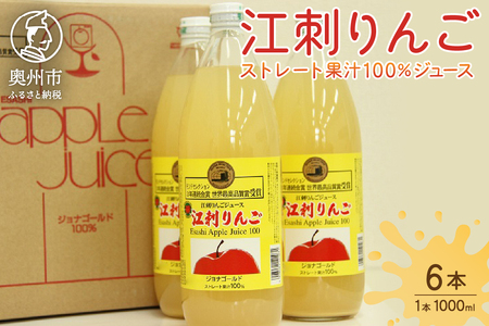 江刺りんごジュース ジョナレギュラー（1000ml瓶×6本）江刺産ジョナゴールド使用 ストレート果汁100％[A0046]