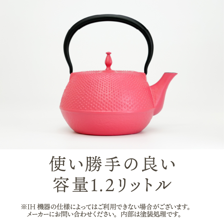 南部鉄器 鉄瓶 末広アラレピンク 1.2L IH調理器 伝統工芸品 アラレ模様 使いやすい 鉄分補給 人気 やかん ケトル キッチン用品 日用品 雑貨 [BS049]