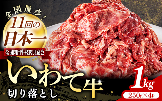 いわて牛切落し1kg 岩手県産 黒毛和牛 国産 牛肉 肉 切り落とし 焼肉 牛丼 すき焼き 小分け 冷凍 和牛 岩手県 岩手町 いわちく