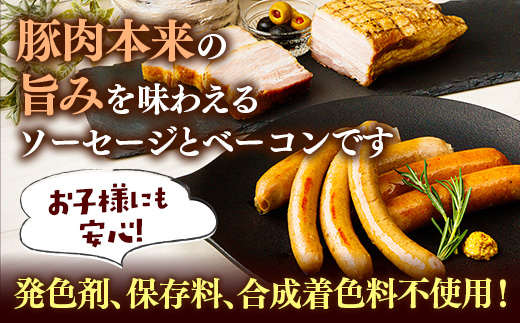 岩手県産 豚肉使用無添加ソーセージ4種＋ベーコンセット ソーセージ ベーコン フランクフルト 豚肉 燻製 人気 おかず つまみ ギフト 贈り物 お中元 お歳暮 岩手県 岩手町