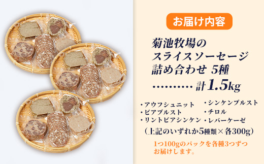 岩手町「菊池牧場のスライスソーセージ」詰め合わせ1.5kg ソーセージ 5種 添加物不使用 牛肉 豚肉 セット おかず つまみ ギフト 贈り物 お中元 お歳暮 肉 お肉 冷凍 岩手県 岩手町 菊池牧場