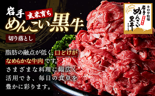 岩手めんこい黒牛 切り落とし 約900g （300g×3）国産 牛肉 肉 お肉 焼肉 牛丼 すき焼き 小分け 真空パック 冷凍 玄米育ち 岩手県 岩手町