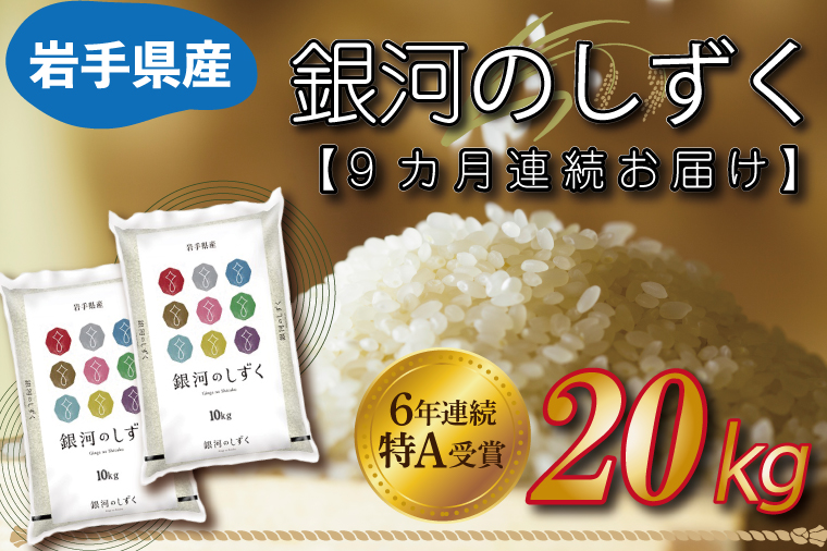 ★令和6年産★【9カ月定期便】特A受賞 銀河のしずく 20kg（10kg×2袋） 岩手県産 (AE159)