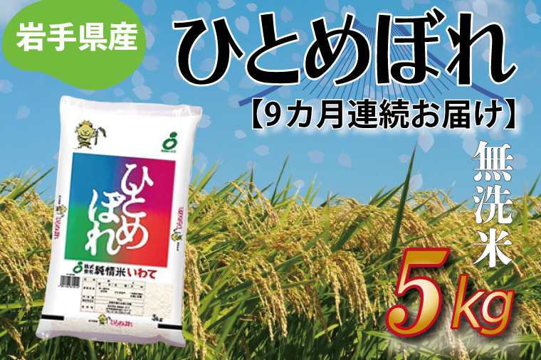 【9ヶ月定期便】 さめてもおいしい どんな料理にもあう 「ひとめぼれ5kg（無洗米）」 岩手県産 (AE187)