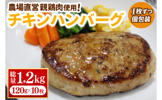 【浅沼養鶏場】チキンハンバーグ 約120g×10枚 (約1,200g) 農場直営親鶏肉使用 (AJ018)