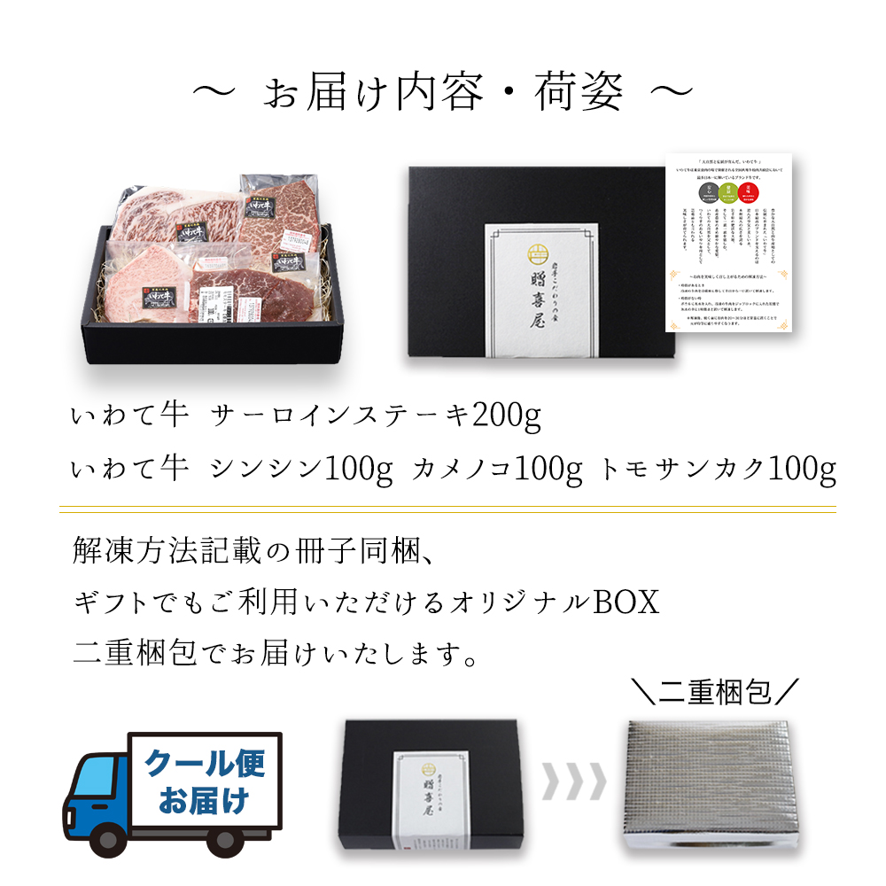 いわて牛 モモ肉 希少部位3種とサーロイン ステーキ食べ比べ 合計500g (DV011)