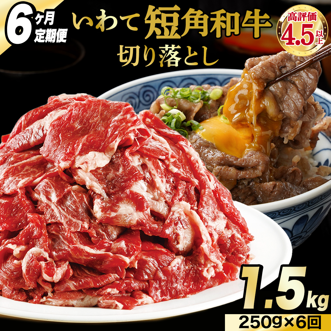 ＼6ヶ月連続 定期便／ 切り落とし 赤身 肉 牛肉 いわて 短角和牛 250g (総計 1500g) 小分けパック 真空冷凍 | 牛肉 肉 赤身 短角 和牛 国産牛 ブランド牛 切り落し 大容量 牛丼 肉じゃが 煮込み 煮物 小分け 真空パック 数量限定 (AB112)
