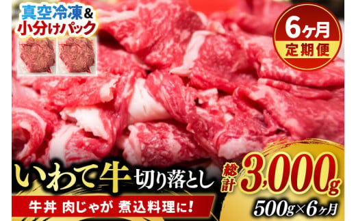 ＼6ヶ月連続 定期便／ 切り落とし 肉 牛肉 小分け 真空冷凍 いわて牛 500g (総計 3000g) 岩手県産 和牛 牛肉 黒毛 和牛 切り落とし肉 大容量 肉 すき焼き 肉じゃが 煮込み 煮物 赤身 国産牛 小分け 冷凍 数量限定 (AB100)