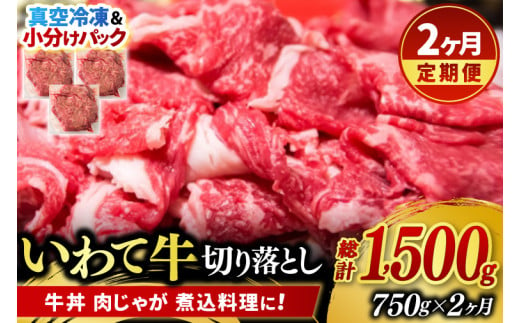 ＼2ヶ月連続 定期便／ 切り落とし 肉 牛肉 小分け 真空冷凍 いわて牛 750g (総計 1500g) 岩手県産 和牛 牛肉 黒毛 和牛 切り落とし肉 大容量 肉 すき焼き 肉じゃが 煮込み 煮物 赤身 国産牛 小分け 冷凍 数量限定 (AB103)