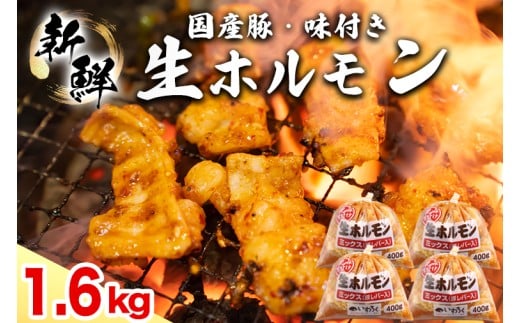国産豚 味付き 生ホルモン ミックス(レバー入り)  1600g (400g×4パック) (DV045)