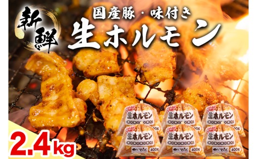 国産豚 味付き 生ホルモン 白(レバーなし) 2400g (400g×6パック) (DV049)