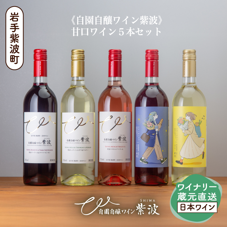 自園自醸ワイン紫波 甘口５本セット 甘口 セット 飲み比べ ワイン (AL109)