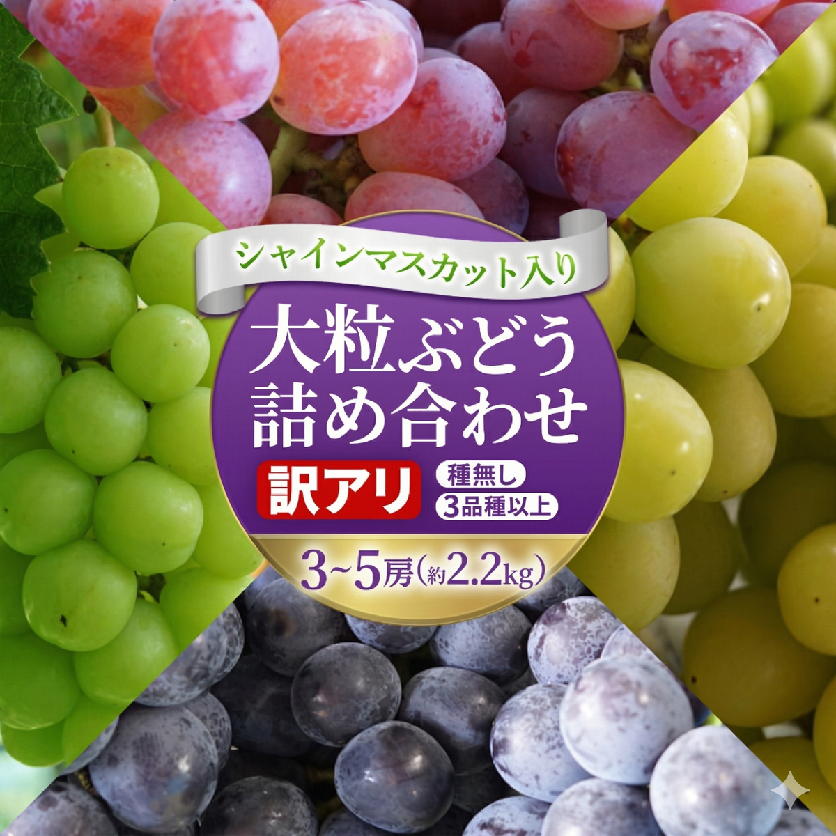 ＼訳あり ご家庭用／大粒ぶどう（種なし）詰合せ 合計 3～5房入 ブドウ 葡萄 フルーツ 果物 旬 わけあり 先行予約 食べ比べ (DM004)