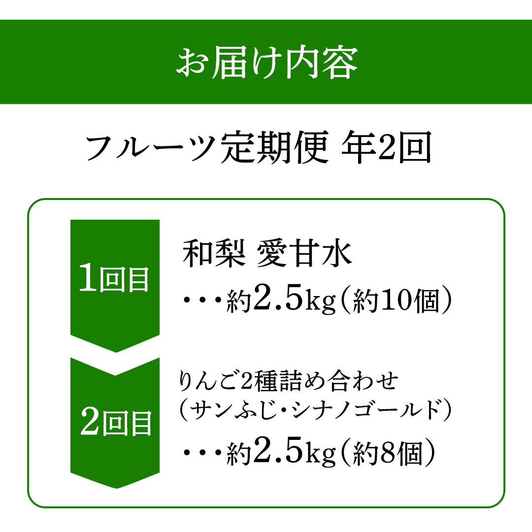 フルーツ 定期便【年2回】計 5kg（各約2.5kg） 梨 りんご 和梨 サンふじ シナノゴールド 愛甘水 林檎 リンゴ サンフジ フルーツ なし 果物 くだもの 食べ比べ 定期便 フルーツ定期便 季節 詰め合わせ セット 果物定期便 先行予約 数量限定 2026 令和8年産 農家直送 産地直送 2回定期 デザート 旬 季節の果物 ふるさと納税 2.5kg 岩手県 紫波町 岩手 あいかんすい ナシ (FB001)
