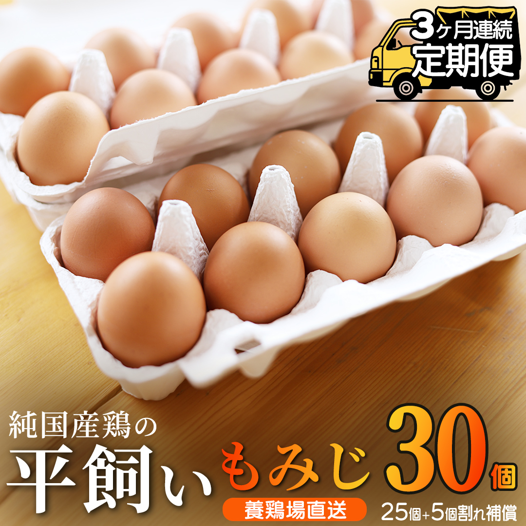 【浅沼養鶏場】定期便 レビュー 高評価 純国産鶏もみじ 平飼い 卵30個 破損保証5個を含む 定期便 3ヵ月 生産者 採れたて たまご 玉子 鶏卵 養鶏場より直送 (AJ024)