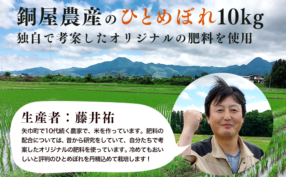 粘り・つや・うま味・香りのバランスが良い令和7年産【ひとめぼれ10kg】銅屋農産