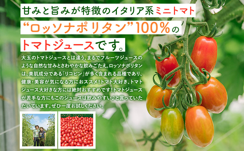 雨ニモマケズ…　無塩無添加　高糖度ミニトマトで作る超濃厚100％のトマトジュース　180ml×5本