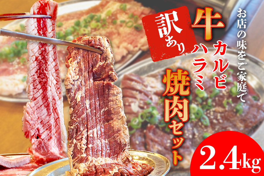 ホルモンたけだの看板メニュー『牛カルビ・牛ハラミ　焼肉セット』　2.4kg　訳あり