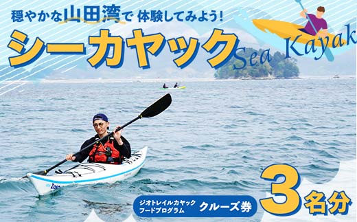 山田湾シーカヤック クルーズ券 3名分【ジオトレイル カヤック フードプログラム】三陸山田 山田町 海 釣り 体験 マリンスポーツ マリンツーリズム マリンレジャー Geotrail EFRICA APIA YD-680