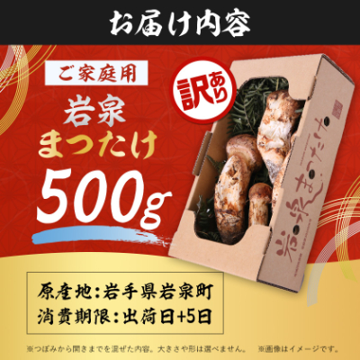 【2026秋発送】【訳あり】ご家庭用 岩泉まつたけ 直送 500g【配送不可地域：離島】【1423397】