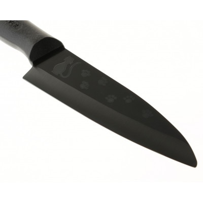 フォーエバー　彫刻黒セラミック包丁　ネコ　黒ハンドル　150mm【配送不可地域：沖縄県】【1726313】