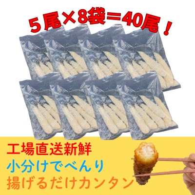 エビフライ40尾(5尾×8袋)おかずやお弁当、小分け・時短が嬉しい冷凍生海老フライ【配送不可地域：離島】【1721340】