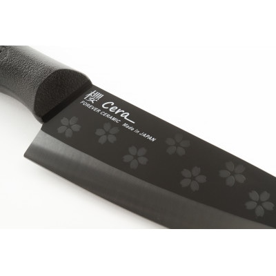 フォーエバー　彫刻黒セラミック包丁桜模様　黒ハンドル　160mm【配送不可地域：沖縄県】【1674532】