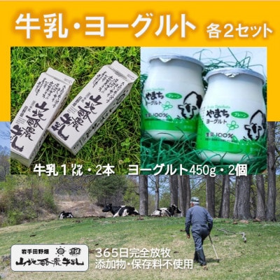 山地酪農牛乳1L・やまちヨーグルト450g　各2個ずつ【配送不可地域：離島】【1721058】