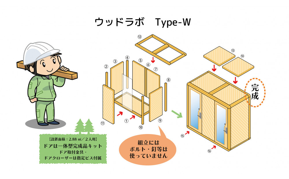 【ふるさと納税】ウッドラボType-W（パーソナルスペース）屋内用 国産 木造 大型 家具 個室 リモートワーク テレワーク