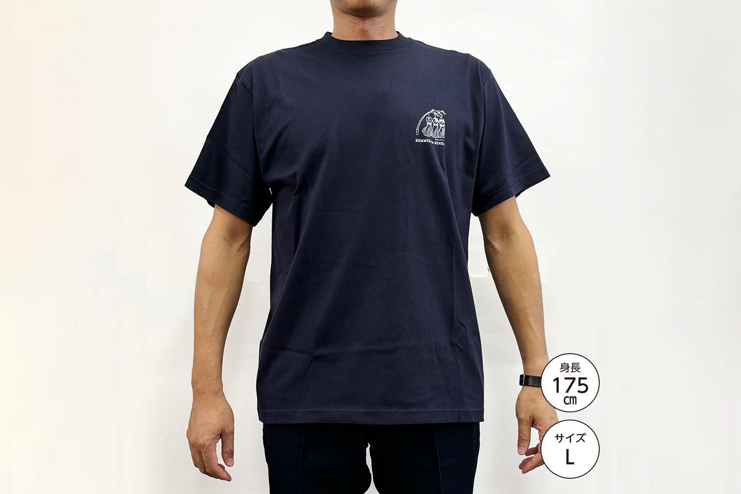 仙台・宮城の観光Tシャツ　「猫に七夕」Tシャツ　Lサイズ　［S-04］