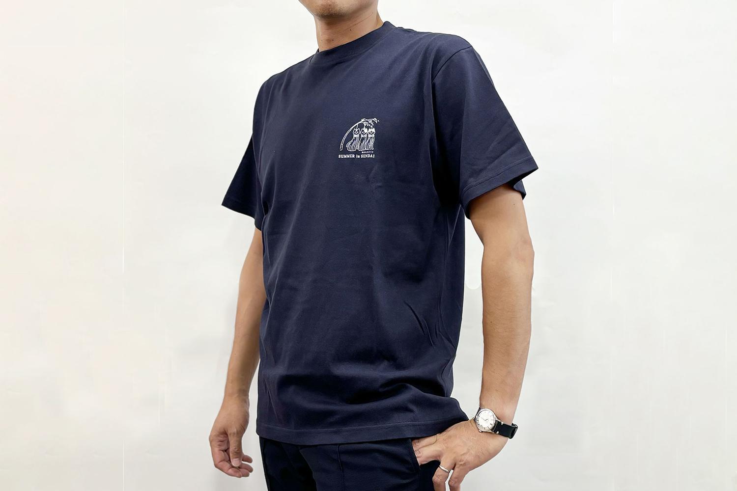 仙台・宮城の観光Tシャツ　「猫に七夕」Tシャツ　Lサイズ　［S-04］