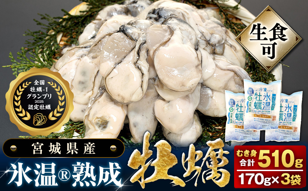 牡蠣 生食用 氷温熟成 冷凍牡蠣 生食用 170g×3袋 (510g) 宮城県産氷温熟成 冷凍牡蠣 生食用 宮城県産 ｜ 生で食べられる 牡蠣 小分け 冷凍かき 冷凍カキ 冷凍牡蠣 かきむき身 カキむき身 牡蠣むき身 生かき 生カキ 生牡蠣　冷凍かき 冷凍カキ 冷凍牡蠣 かきむき身 まるたか水産
