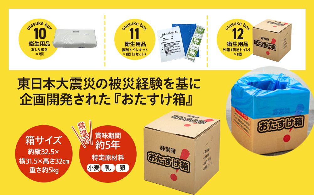 防災グッズ 非常時 おたすけ箱（1人3日分）1箱 防災グッズ 防災セット トイレ 水 備蓄 非常用 簡易 非常食 生活関連水 簡易トイレ 防災食 非常時持ち出し 避難グッズ 5年保存 長期保存 災害 石巻 宮城県 石巻市 送料無料