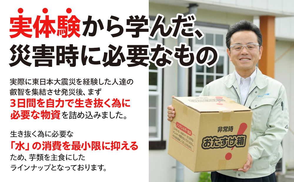 防災グッズ 非常時 おたすけ箱（1人3日分）1箱 防災グッズ 防災セット トイレ 水 備蓄 非常用 簡易 非常食 生活関連水 簡易トイレ 防災食 非常時持ち出し 避難グッズ 5年保存 長期保存 災害 石巻 宮城県 石巻市 送料無料