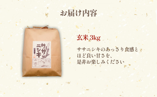 令和6年産 特別栽培米 ササニシキ 玄米 3kg