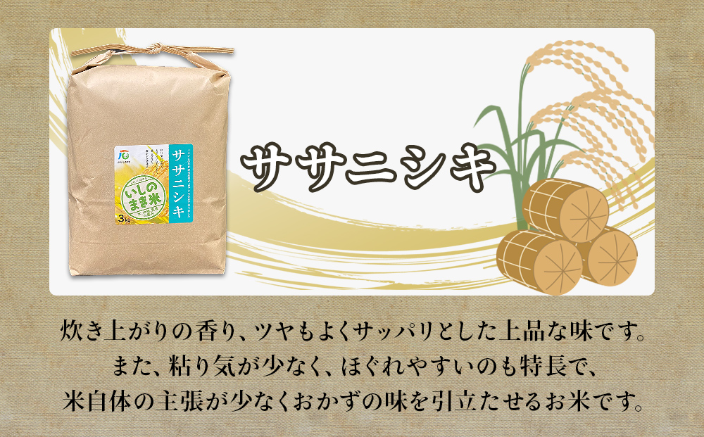 JAいしのまき　令和6年産　環境保全米ササニシキ3kg