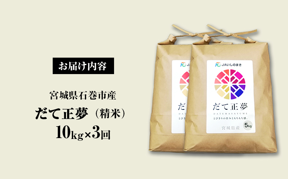 ＜定期便3回・毎月発送＞ 令和6年 だて正夢 いしのまき産米 精米 30kg 10kg×3回