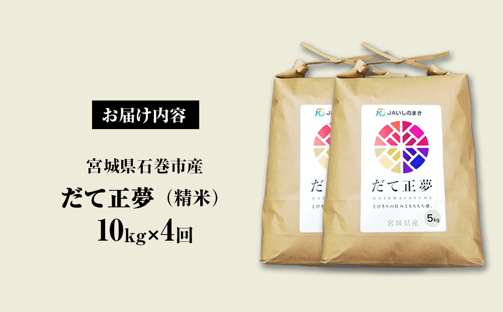 ＜定期便4回・毎月発送＞ 令和6年 だて正夢 いしのまき産米 精米 40kg 10kg×4回