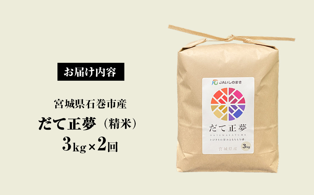 ＜定期便2回・毎月発送＞ 令和6年 だて正夢 いしのまき産米 精米 6kg 3kg×2回