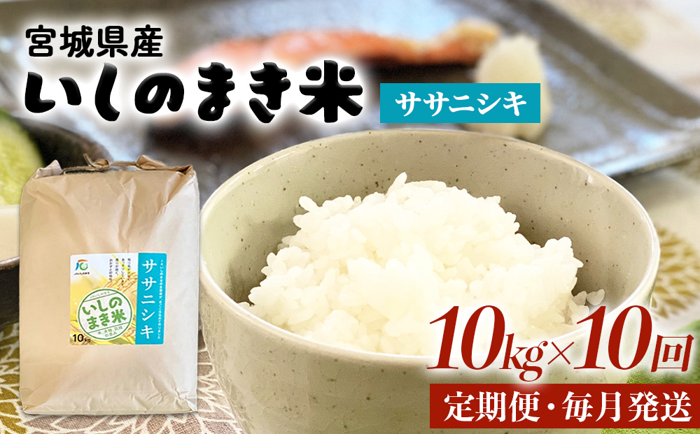 令和６年産 米 ササニシキ 定期便 10kg × 10回 お米 精米 白米 環境保全米 ご飯 こめ コメ