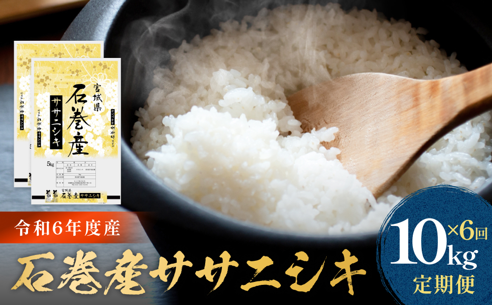 ＜定期便＞石巻産ササニシキ（精米）10kg×6回 令和6年度産 毎月配送  米 白米ご飯 主食